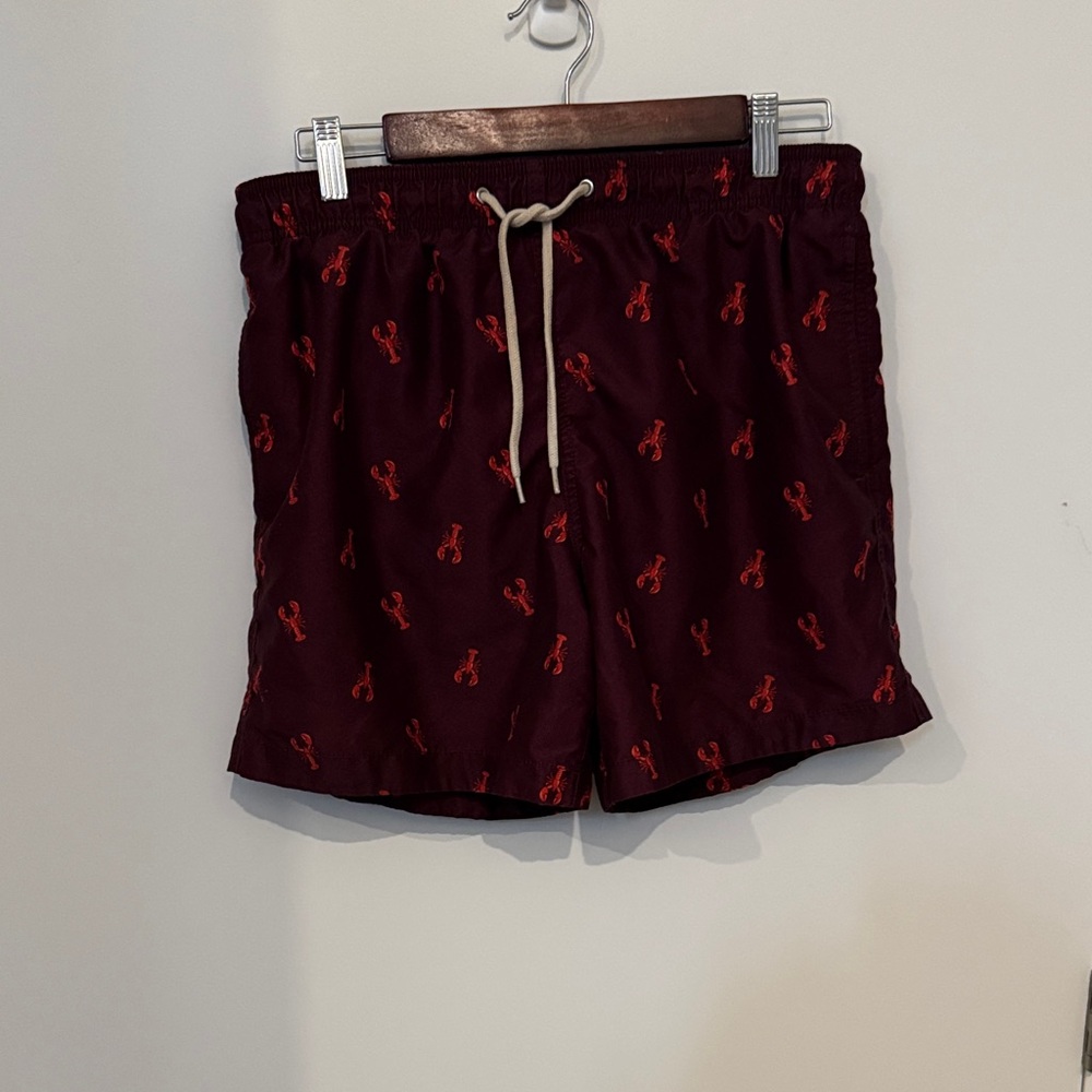 H&M Men's Burgundy Lobster Pattern Swim Shorts